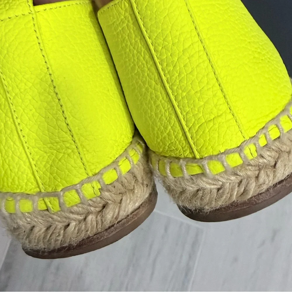 $600 Anya Hindmarch Espadrilles Smiley in Neon Yellow Tumbled Calf Size 38 8 - Picture 2 of 7